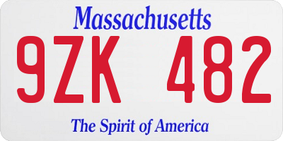 MA license plate 9ZK482