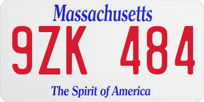 MA license plate 9ZK484