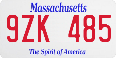 MA license plate 9ZK485