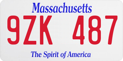 MA license plate 9ZK487