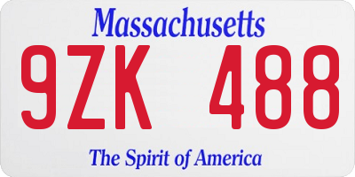 MA license plate 9ZK488