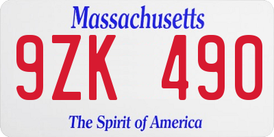 MA license plate 9ZK490