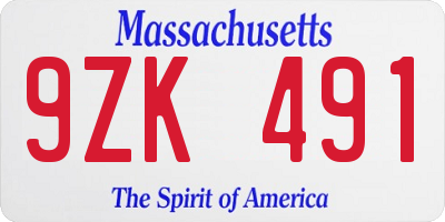 MA license plate 9ZK491