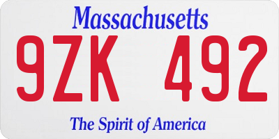 MA license plate 9ZK492