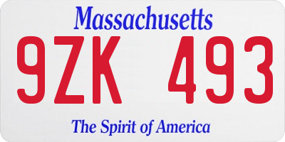 MA license plate 9ZK493