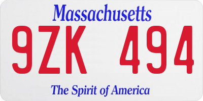 MA license plate 9ZK494