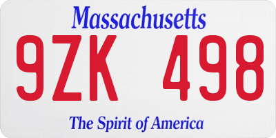 MA license plate 9ZK498