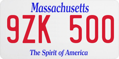 MA license plate 9ZK500