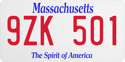 MA license plate 9ZK501