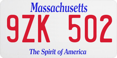 MA license plate 9ZK502