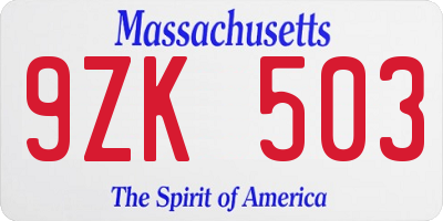 MA license plate 9ZK503