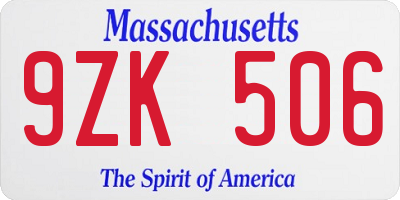 MA license plate 9ZK506