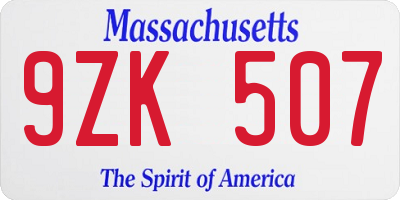 MA license plate 9ZK507