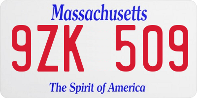 MA license plate 9ZK509