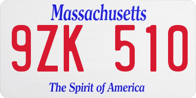 MA license plate 9ZK510