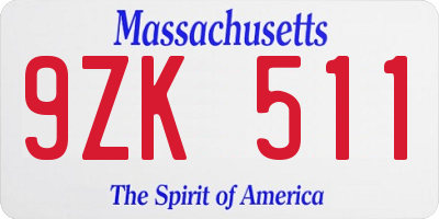 MA license plate 9ZK511