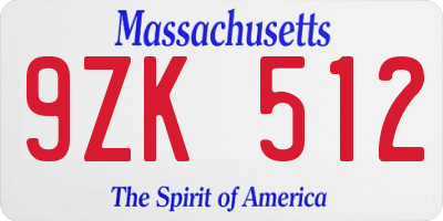 MA license plate 9ZK512