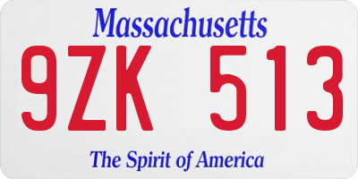 MA license plate 9ZK513