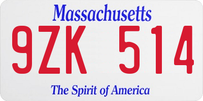 MA license plate 9ZK514