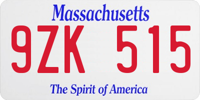 MA license plate 9ZK515