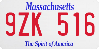 MA license plate 9ZK516