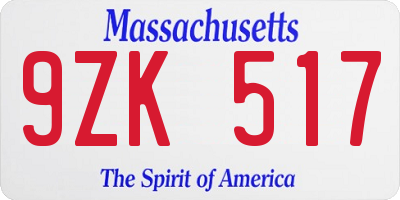 MA license plate 9ZK517