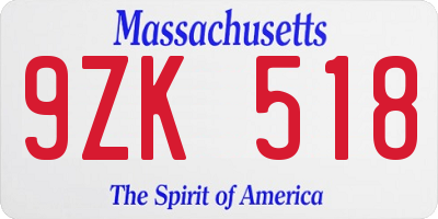 MA license plate 9ZK518