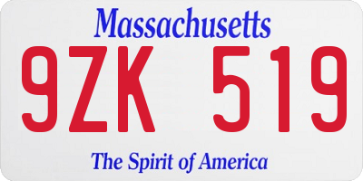 MA license plate 9ZK519