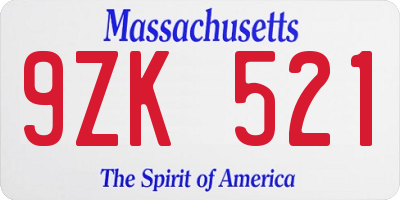 MA license plate 9ZK521