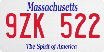 MA license plate 9ZK522