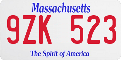 MA license plate 9ZK523