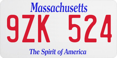 MA license plate 9ZK524