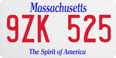 MA license plate 9ZK525