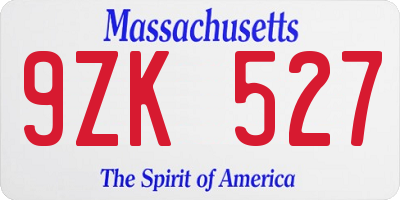 MA license plate 9ZK527