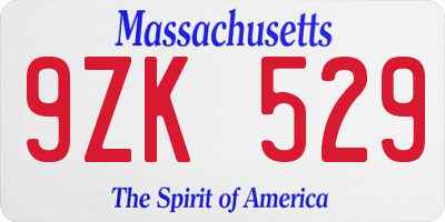 MA license plate 9ZK529