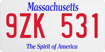 MA license plate 9ZK531