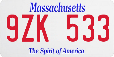 MA license plate 9ZK533