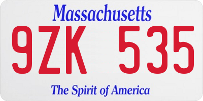MA license plate 9ZK535