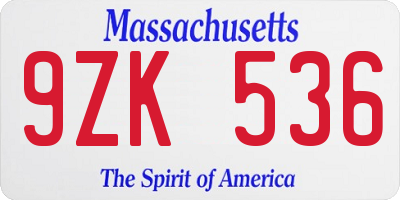 MA license plate 9ZK536