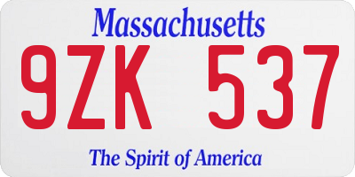 MA license plate 9ZK537