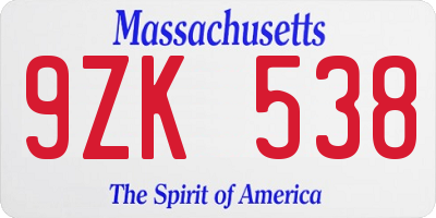 MA license plate 9ZK538