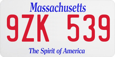 MA license plate 9ZK539