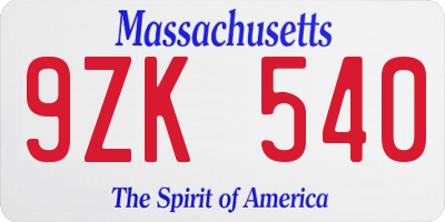 MA license plate 9ZK540