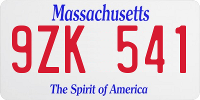 MA license plate 9ZK541