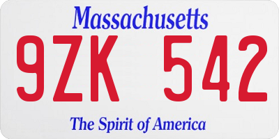MA license plate 9ZK542