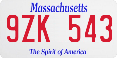 MA license plate 9ZK543