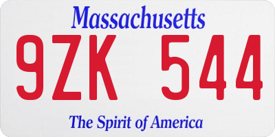 MA license plate 9ZK544