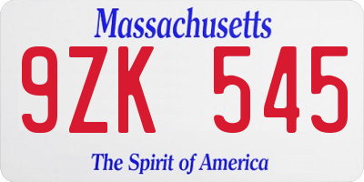 MA license plate 9ZK545