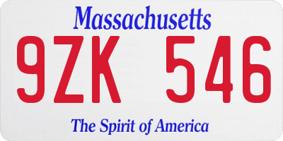 MA license plate 9ZK546