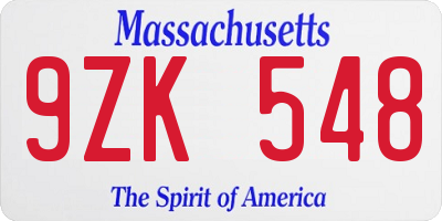 MA license plate 9ZK548